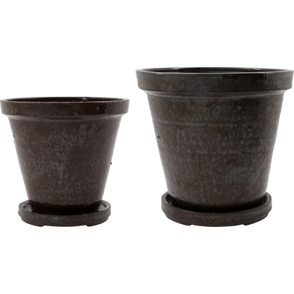 Planter w. saucer, HDFlower, Brown