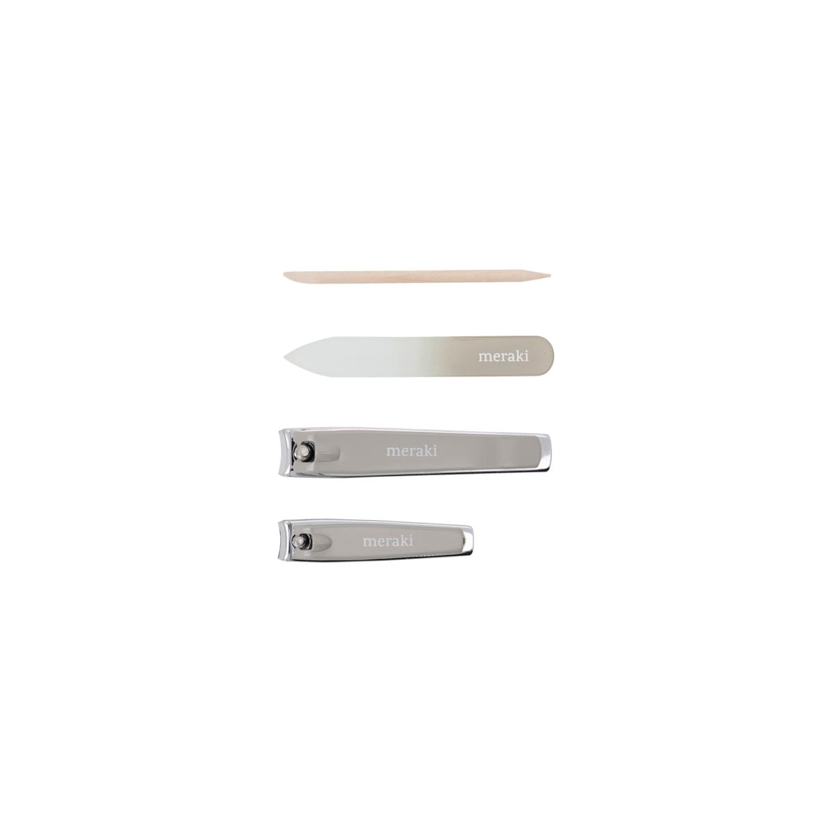 Neglekit, MKw. cuticle pusher, nail file, small clipper and large clipper, Grå