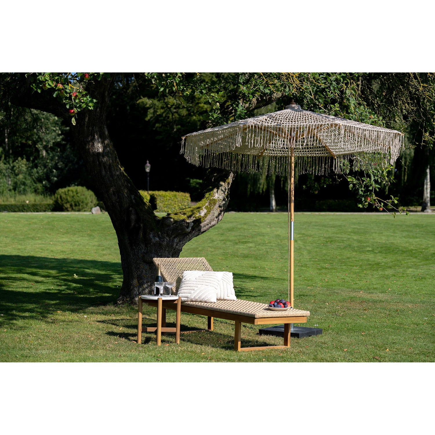 Parasol, bomuld, træstok, beige&lt;br&gt;ø250 cm