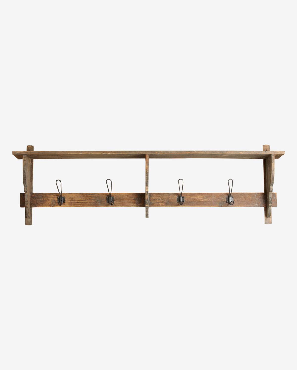 Nordal A/S CARONU shelf, 4 hooks, reclaimed wood - nature