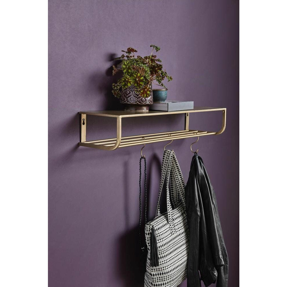 Nordal Hylde i metal med 5 S-kroge - L120 cm - guld finish